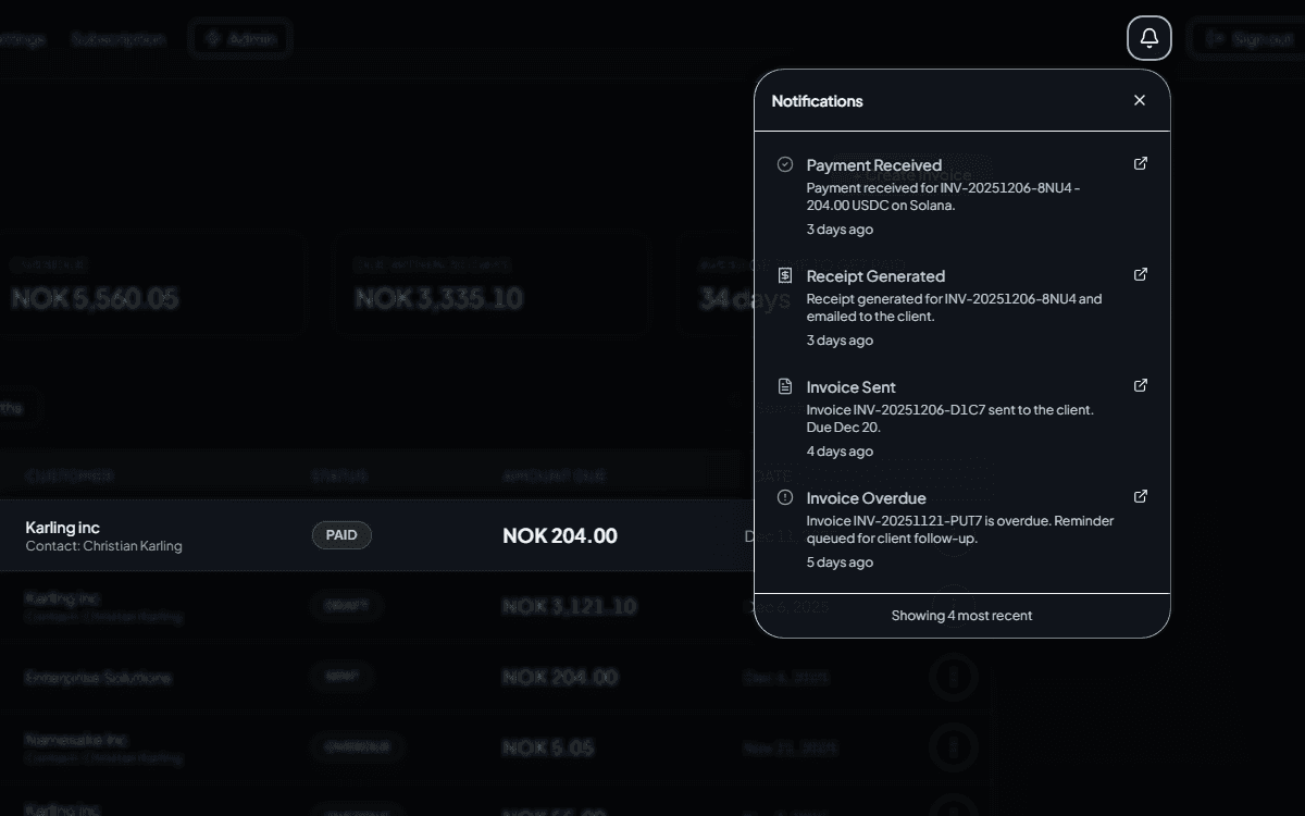 Dashboard payment confirmation screenshot
